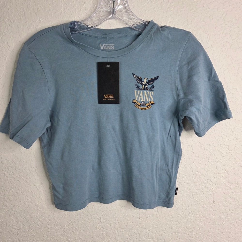 Vans Flight Sporty Crop XS Blue Graphic Tee Skate Streetwear Art-Inspired NWT